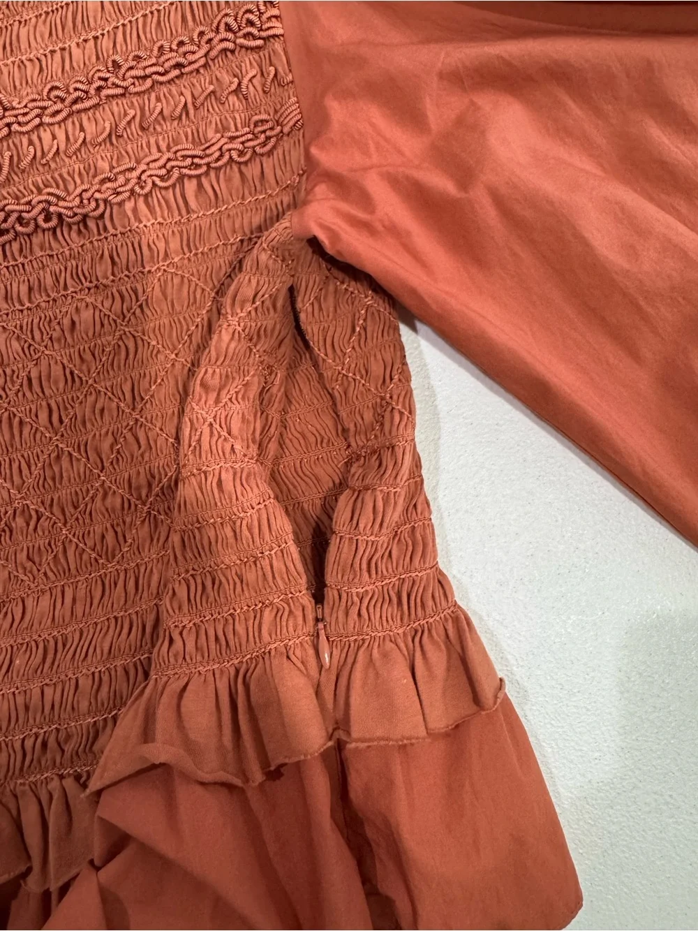 Ulla Johnson Amelia Smocked Puff Sleeve Ruffle Blouse Size 8